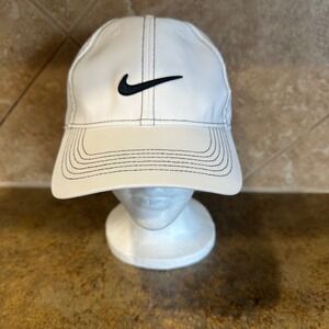 Nike Golf White Hat Adjustable ExamFX Logo Swoosh Cap, Gym, Hike,Unisex OSFM EUC